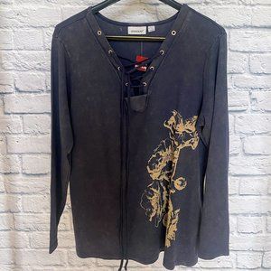 Avenue Long Sleeve Grommet Tie V-Neck Boho NWT